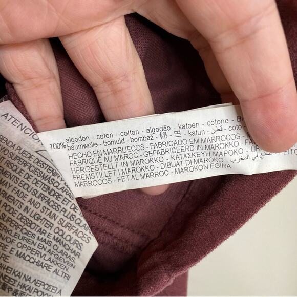 Zara Burgundy 100% Cotton Crewneck Cinched Sleeve Top Small - Picture 7 of 11